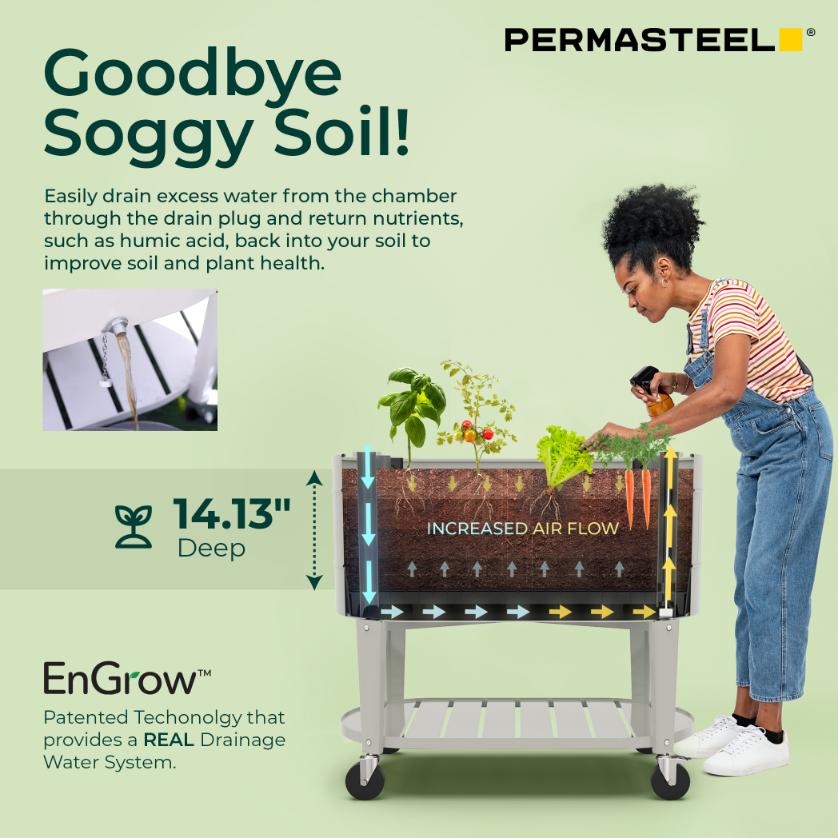Permasteel Elevated Garden Bed with EnGrow TrueSoil Technology – Ivory