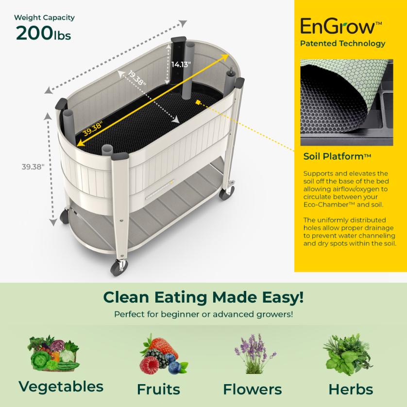 Permasteel Elevated Garden Bed with EnGrow TrueSoil Technology – Ivory