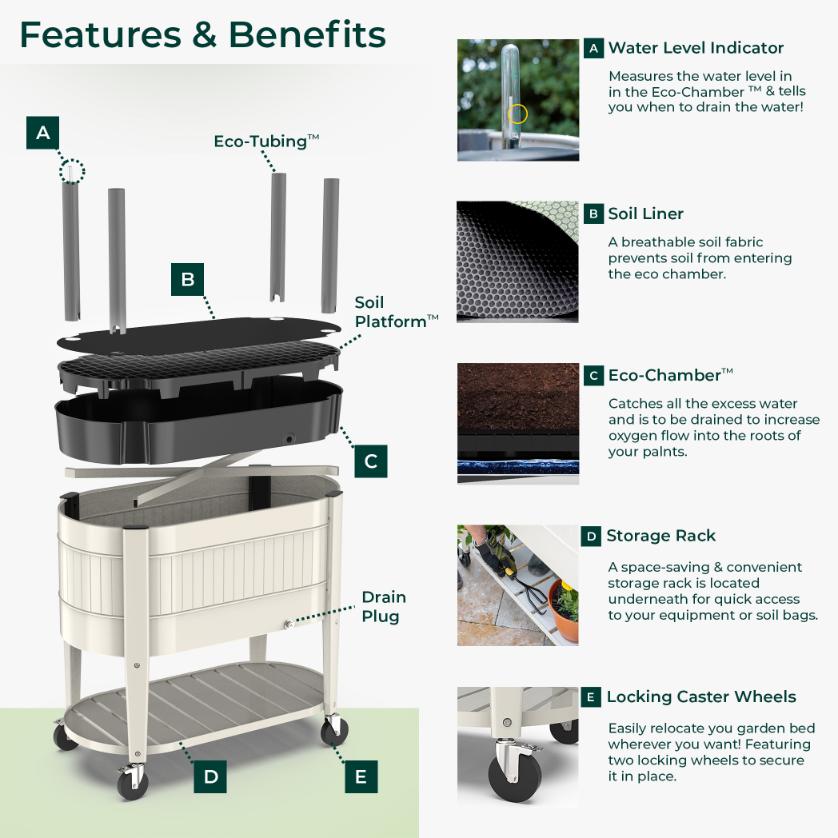 Permasteel Elevated Garden Bed with EnGrow TrueSoil Technology – Ivory