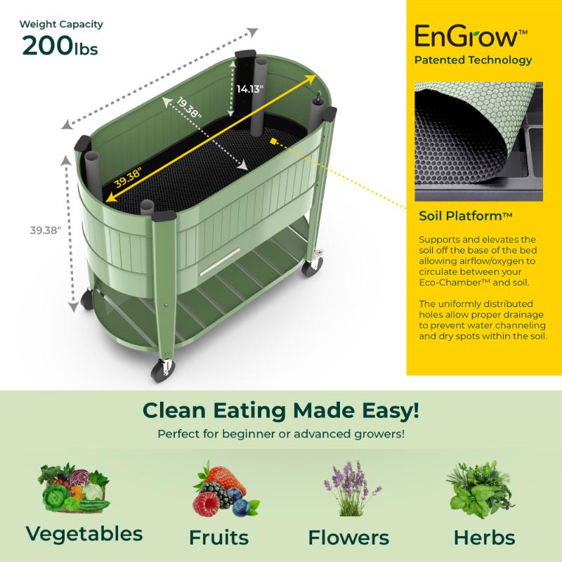 Permasteel Elevated Garden Bed with EnGrow TrueSoil Technology – Olive