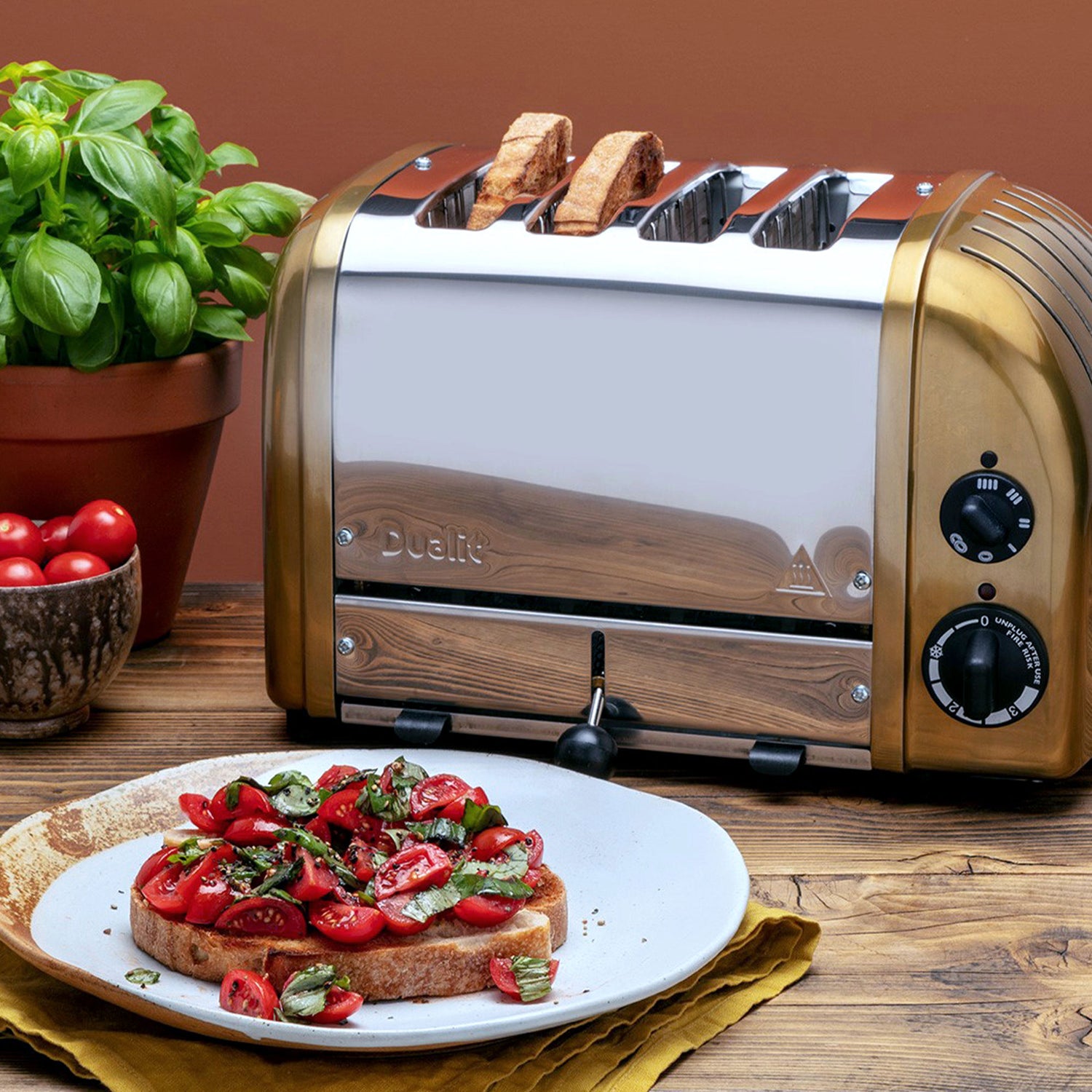 Dualit 4 Slice NewGen Classic Toaster, Brass