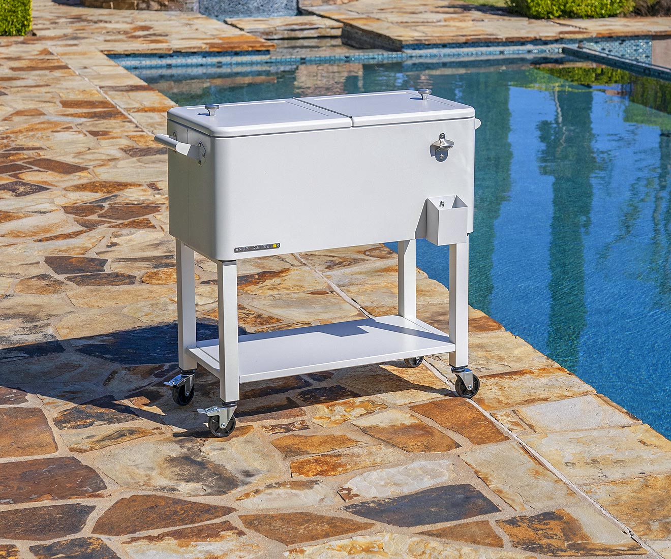 Permasteel 75 Liters Rolling Patio Cooler with Removable Basin - White
