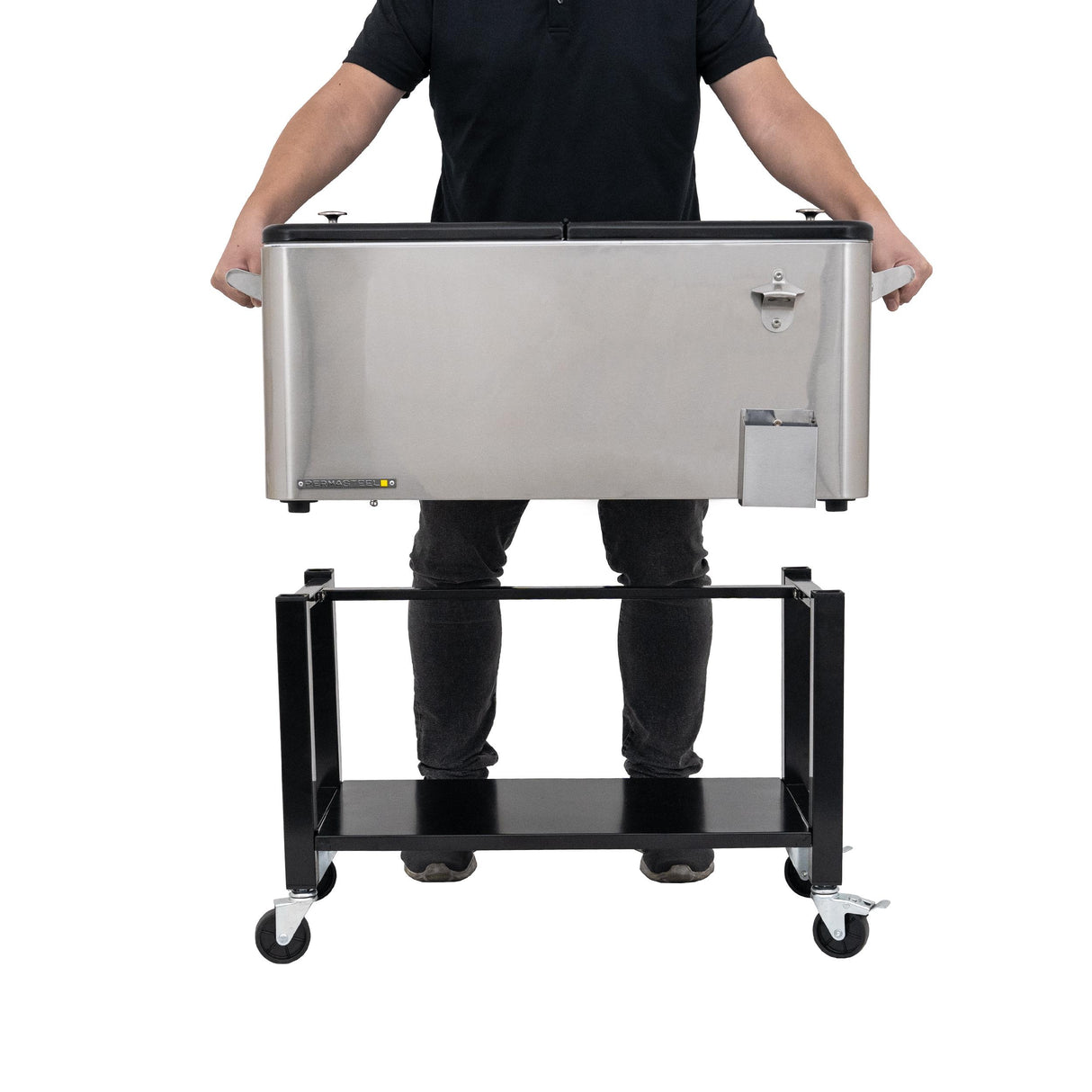 Permasteel 75 Liters Rolling Patio Cooler with Removable Basin - Stainless Steel