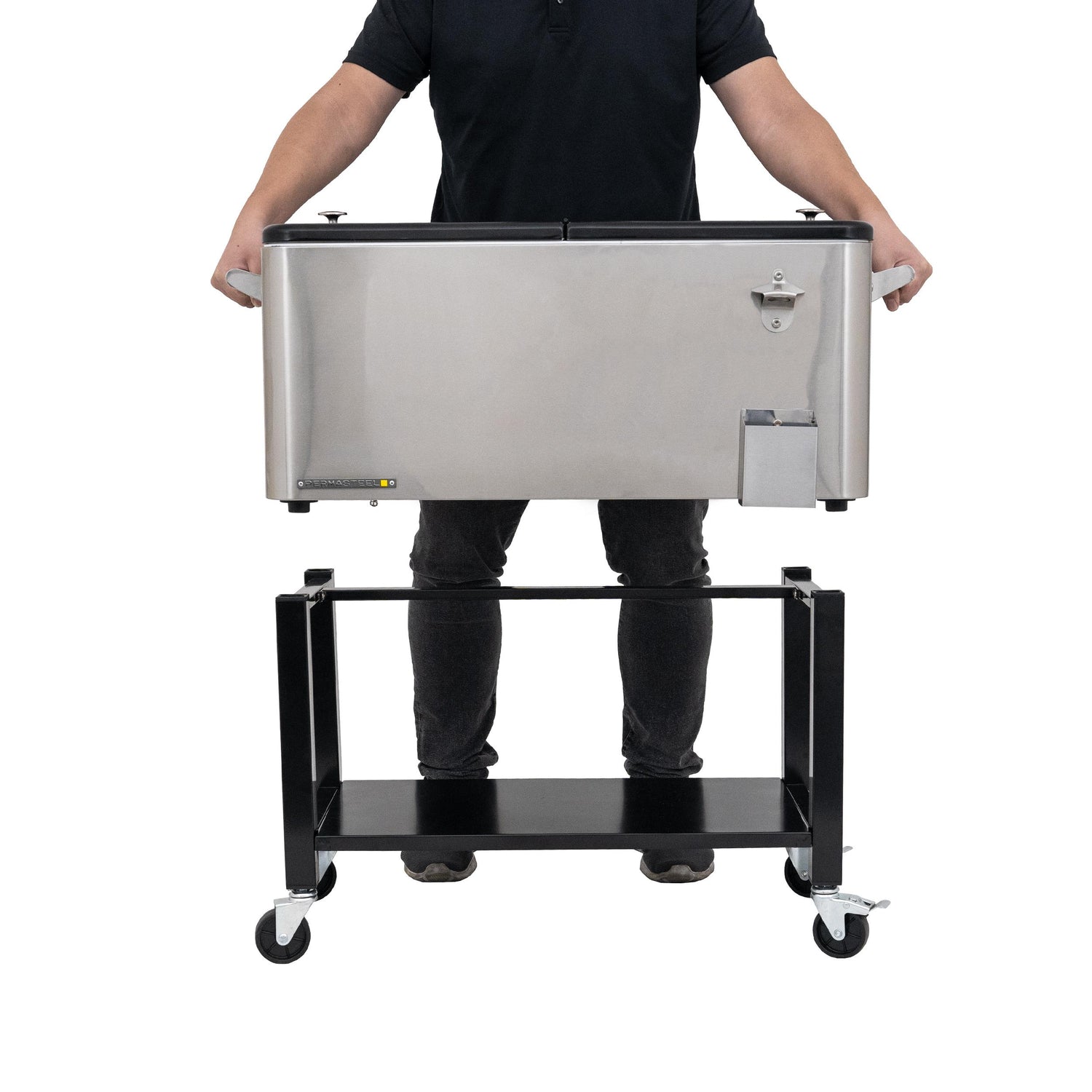 Permasteel 75 Liters Rolling Patio Cooler with Removable Basin - Stainless Steel
