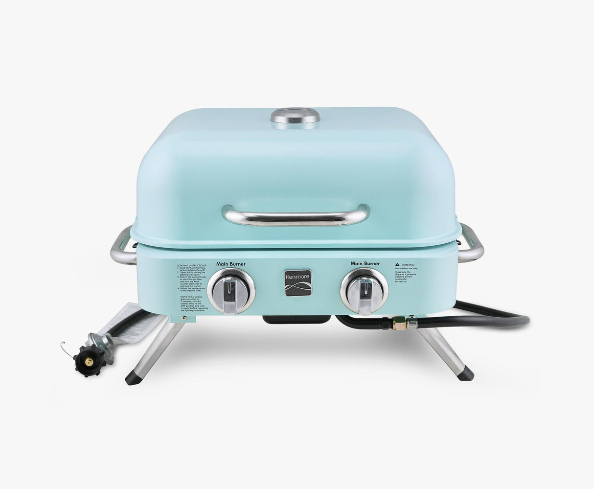 Kenmore 2-Burner – Turquoise Portable Tabletop Retro Gas Grill