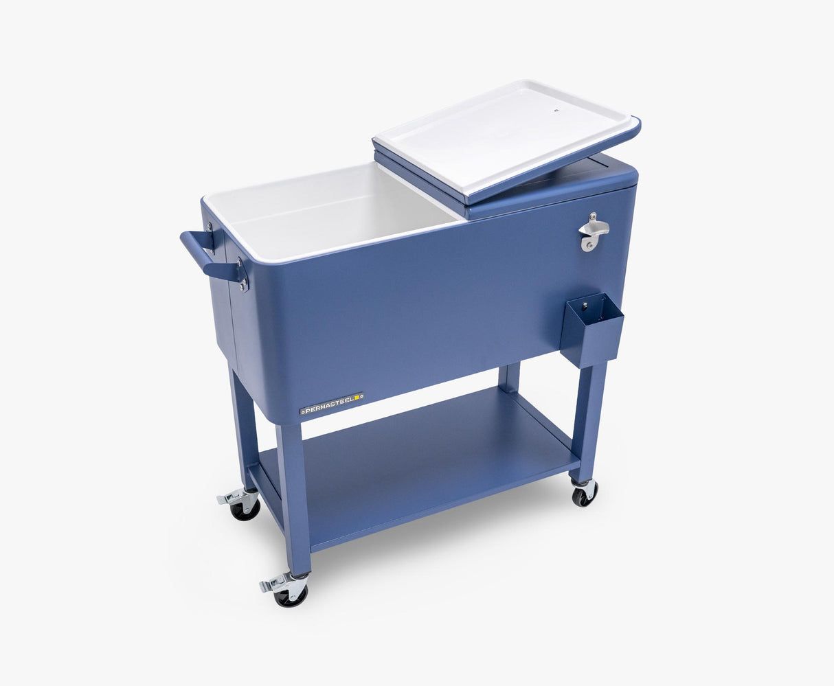 Permasteel 75 Liters Rolling Patio Cooler with Removable Basin - Azure Blue