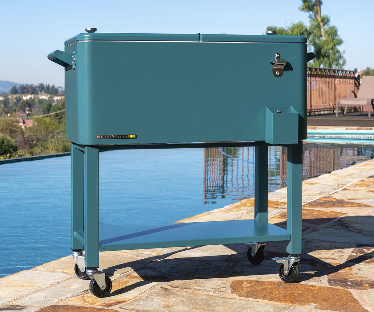 Permasteel 75 Liters Rolling Patio Cooler with Removable Basin - Teal