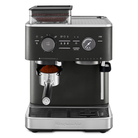 Semi Automatic Espresso Machine with Burr Grinder, Cast Iron Black