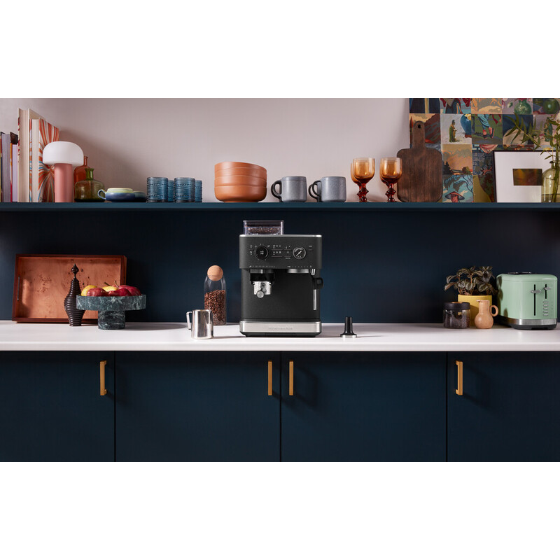 Semi Automatic Espresso Machine with Burr Grinder, Cast Iron Black