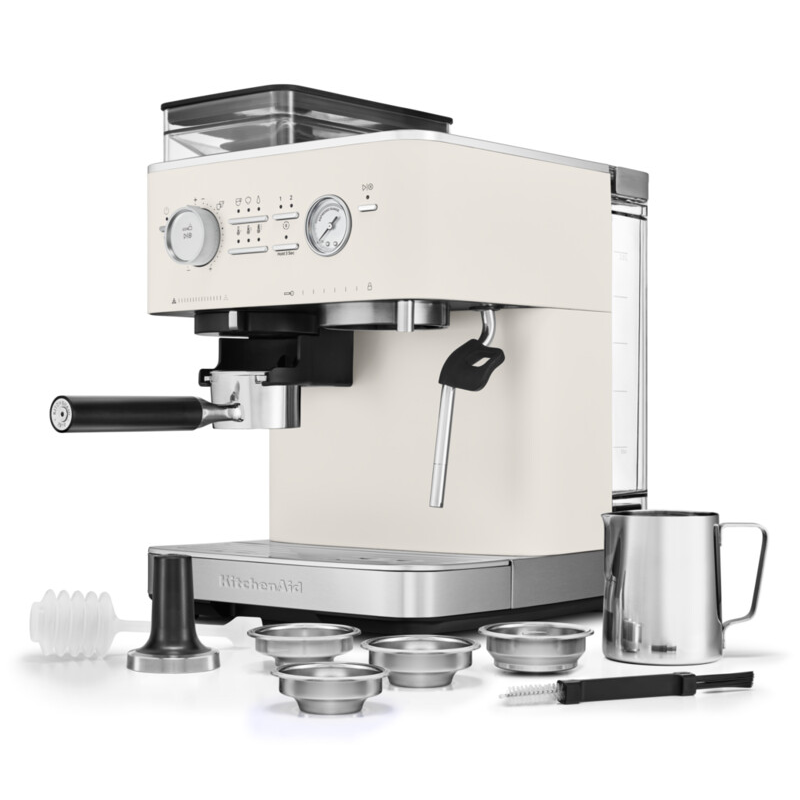 Semi Automatic Espresso Machine with Burr Grinder, Porcelain