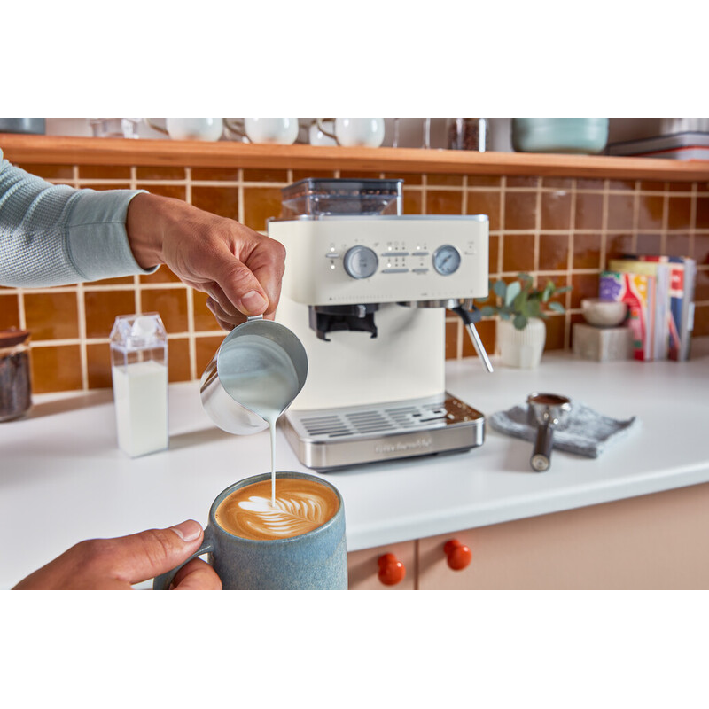 Semi Automatic Espresso Machine with Burr Grinder, Porcelain