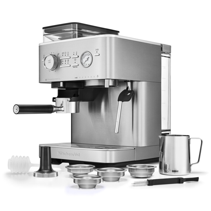 Semi Automatic Espresso Machine with Burr Grinder, Stainless Steel