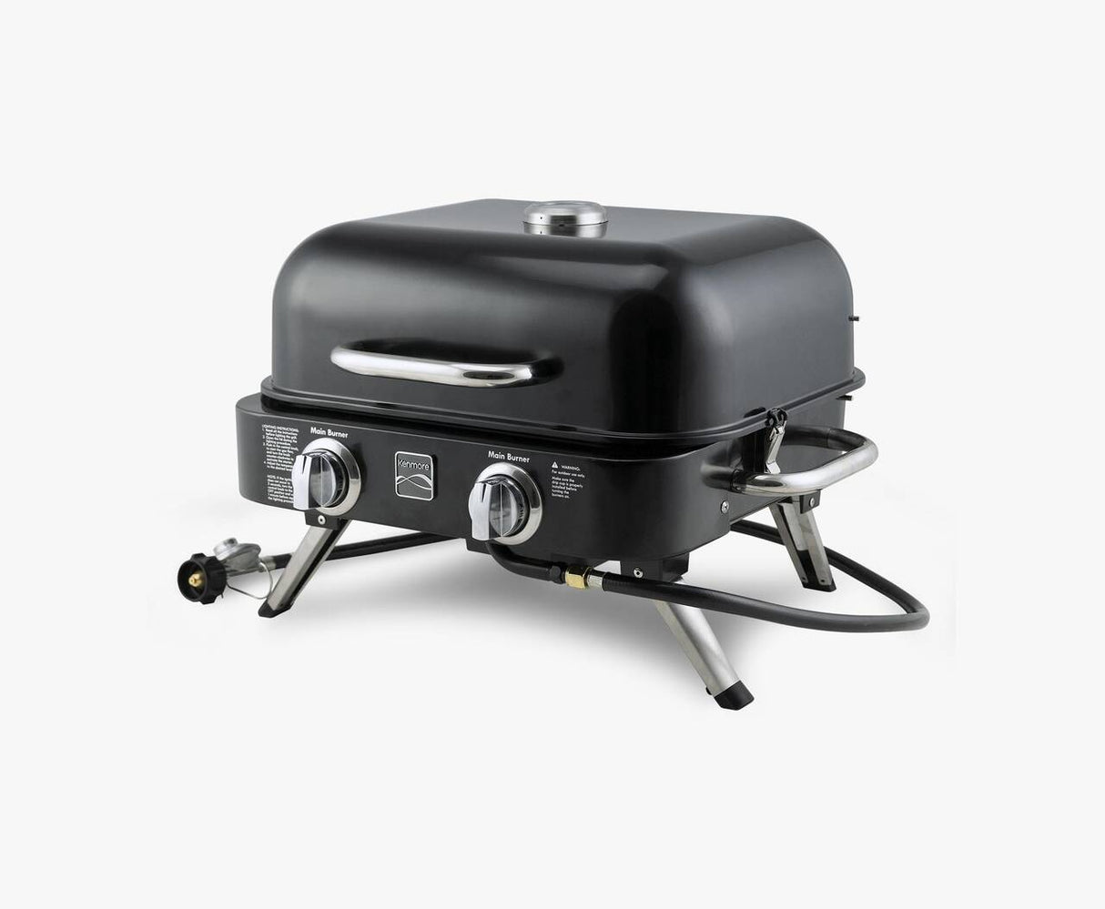 Kenmore 2 degiklių – juodos spalvos nešiojamas stalinis retro dujinis grilis